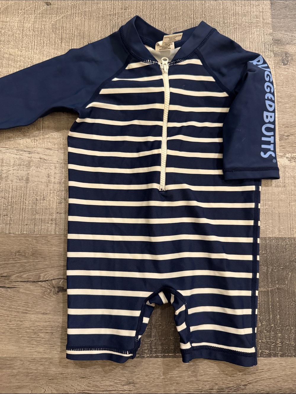 RuggedButts Navy & White Striped Kids One-Piece Swimsuit